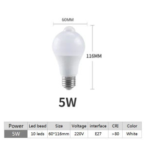 E27 Đèn Led cảm ứng chuyển động Bóng đèn Đèn Led cảm biến ánh sáng PIR bóng đèn tự động On/off đèn ban đêm cho hiên cầu thang nhà để xe Đèn an ninh AC220V 5W 7W 9W