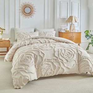 【Super low price】3D Rose Floral Tufted Duvet Cover Set High Quality Microfiber Comforter Cover Soft King Queen Size Quilt Cover and Pillowcases