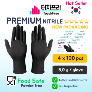 Food Contact Safe Touch Free Premium Nitrile Gloves Bundle pack Multipurpose Durable Thick Black Kitchen-use Chef Gloves 4x100 pcs FDA Approved Food Contact Safe