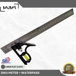 SB Siku Meter Tukang 30cm Penggaris Besi Sudut L + Waterpass