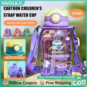 VIVOLILV 【2-3 Days Delivery】650ML Tumbler With Straw For Kids Childrens Straw Cup Sippy Cup Plastic Tumbler Water Bottle BPA Free Anti-skid And Leak Proof Spill Proof Tumbler