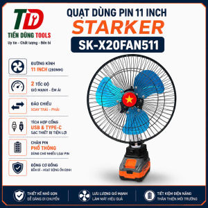 Quạt chạy Pin 11 inch Staker SK-X20-FAN551 Lồng Sắt - Cánh Sắt Có Đảo Chiều - Vừa chạy pin vừa chạy điện Cổng sạc USB