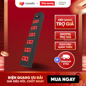 Ổ cắm điện đa năng Điện Quang ECO ĐQ ESK 5BR 62ECO (6 Lỗ 2 chấu dây dài 5m màu đen đỏ) công suất 2500W tự ngắt khi quá tải BH 12 tháng
