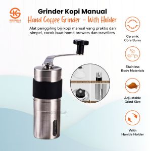 Portable Hand Coffee Grinder Penggiling Kopi Manual Model Short Stainless Steel With Holder Karet