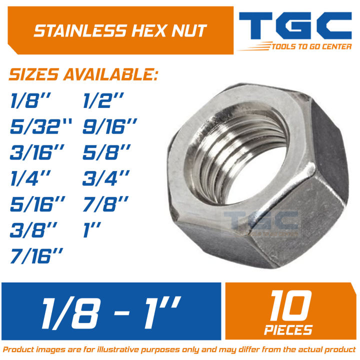 10PCS SS Hex Nut 1/8 up to 1 inch Stainless Hexagonal Nut TGC tuerca 1/8  5/32 3/16 1/4 5/16 3/8 7/16 1/2 9/16 5/8 3/4 7/8 1