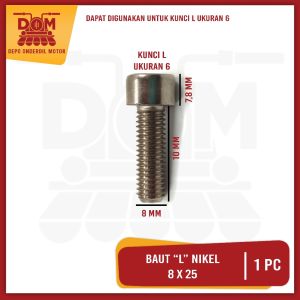 Baut "L" Nikel 8 x 25 Harga Per 1 Biji (PSP) Baud "12 Kunci L 6 / 8 mm x Panjang 25 mm