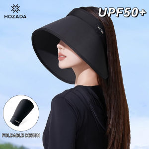 HOZADA Women Sun Cap Foldable Empty Top Hat Casual Sun Hats Portable Beach Cap Large Brim Cap Sun Protection Cap UV Protection Hats With Windproof Rope for Outdoor Travel
