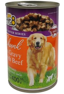 Pet8 อาหารกระป๋องสุนัข ในน้ำเกรวี่ 4รสชาติขายดี 24 กระป๋อง ยกลังพร้อมส่ง