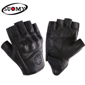 SUOMY Vintage Goatskin Motorcycle Gloves Leather Motocross Half Finger Glove Half Finger Gloves Retro Motorbike Glove Breathable