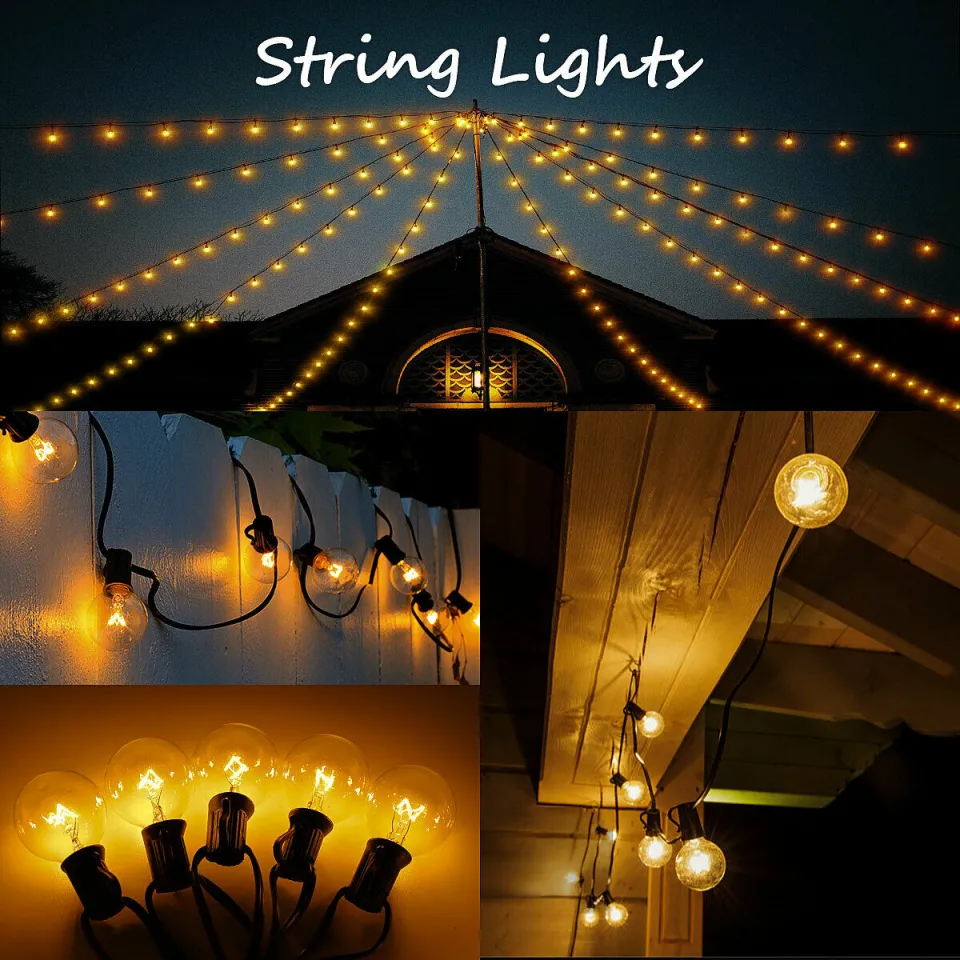 LED Outdoor String Lights 25FT LED Patio Lights with 15pcs Shatterproof  Bulbs IP65 Waterproof Connectable Yard Hanging Lights Christmas Lights 