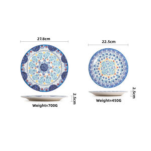 OMK Blue Talavera series Ceramic Dinner Plate Dessert Plate Oval Long Plate Deep Dish Salad Bowl