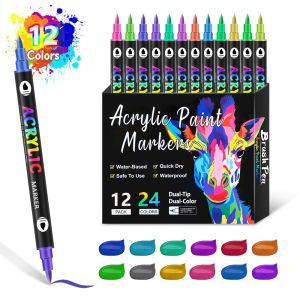NEXTYOO Hai màu Bút đánh dấu sơn acrylic Đầu mềm Đa năng Bút đánh dấu hai đầu Chuyên nghiệp 24/48/72 màu sắc Bút đánh dấu màu Làm đồ thủ công DIY