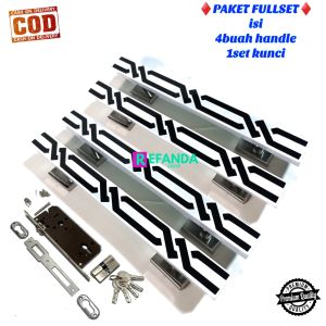 paket untuk pintu depan daun pintu 2 model kupu tarung isi 4buah gagang handle pintu rumah minimalis pilihan panjang 33cm 45cm dan 60cm bahan stainless dan 1set lock body kunci