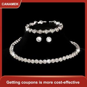 【CANAMEK】 4 cái bộ Phụ Nữ Pha Lê Trang Sức Set Cho Phụ Nữ Quyến Rũ Vòng Cổ Vòng Đeo Tay Stud Bông Tai Trắng Zircon Chuỗi Vòng Cổ