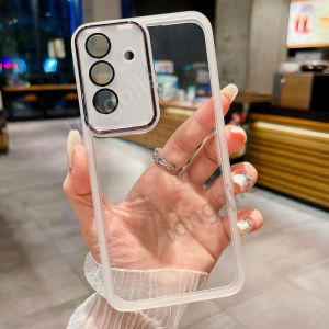 Transparent Case For Samsung Galaxy S25 FE S24 S25FE 5G SAM 2025 Plating Phone Casing Soft TPU Silicone Flexible Clear View Shockproof Bumper Acrylic Camera Lens Protect Back Cover