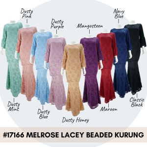 2024 MELROSE LACEY BEADED KURUNG SET Puffy sleeve Premium French Lace with Full Soft Cotton Lining