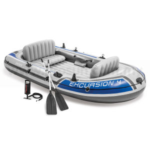 Prosun Intex Excursion™ 4 Inflatable Boat Set For 4 Person Recreational Rowing Dinghy 2 Oars & Pump (WS Excursion 4)