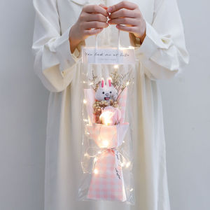 Ins Hand-woven Artificial Flowers Creative Crochet Flower With LED Light Bouquet Valentines Day Gift