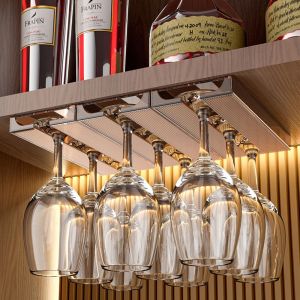 YUBAGUANB Non-drilled Installation Wine Glass Rack Clear Upside-down Rack Glassware Storage Stand Drying Holder Multi-functional Cupboard Organizer Under Shelf