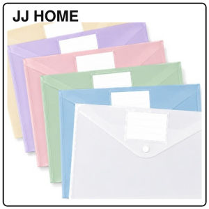 【JJ HOME】A4 Button File Bag - Assorted 6pcs Set / Snap Button Document Envelope with Label Pocket
