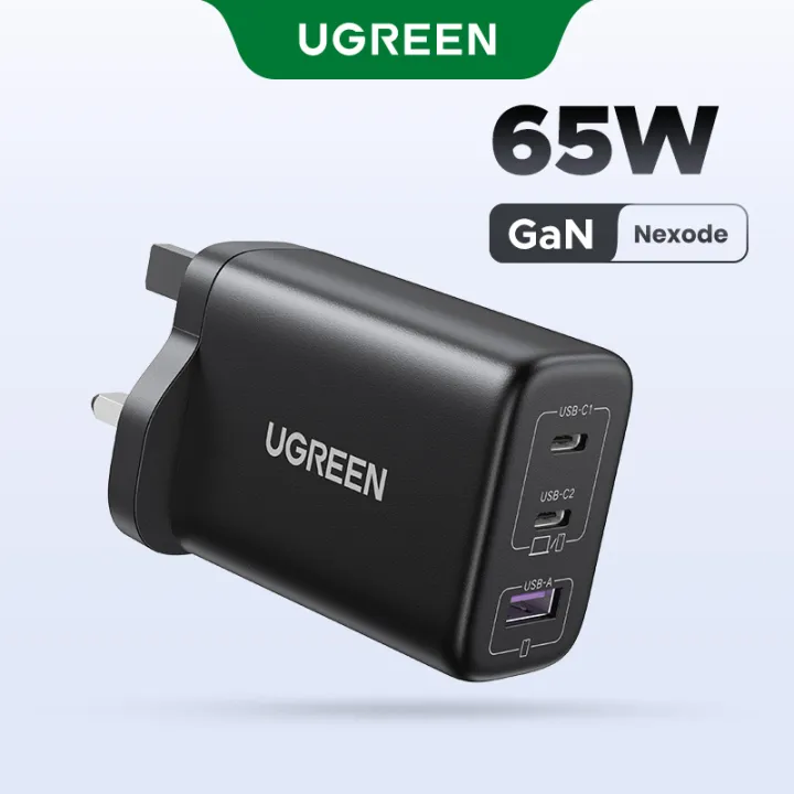 UGREEN 3 Ports 65W GaN Charger 2C1A Fast Charger for iPhone 16 Pro Max iPhone 17 Pro Max iPhone 18 Pro Max MacBook Pro 13 ThinkPad T14 iPad Pro