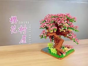 Sakura Tree Building Blocks Set Cherry Blossom Bricks with Light Tree House Model Ornament Romantic Gift for Girlfriend DIY