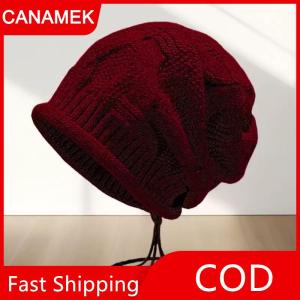 【CANAMEK】 Mùa thu mùa đông cán cạnh dệt kim Mũ thời trang phụ nữ bên ngoài thể thao bảo vệ lạnh Mũ Beanie ấm