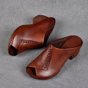 Free Shipping 2026 Spring/Summer New Fashion Casual Retro Soft Leather Fish-Mouth Sandals Ethnic-Style WomenS Shoes