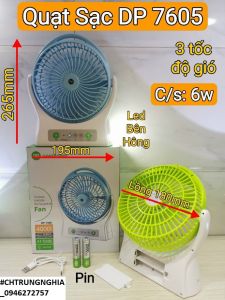 QUẠT SẠC DP-7605 PIN 4000MAH - 3 TỐC ĐỘ GIÓ - ĐÈN LED