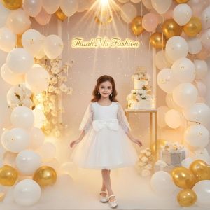 Váy Bé Gái Trắng Lung Linh Tay Ren Dài hàng Thiết Kế Cao Cấp - Váy Công Chúa Thanh Nhi Fashion TN22722006