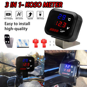 Pinph KOSO 3 in 1 Digital LED Voltmeter Outdoor Temperature Display Gear Indicator USB Port Charger Waterproof Universal 12-24V
