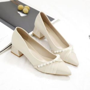 Free Shipping Elegant And Stylish Pointed-Toe Pumps For Women Featuring A Chunky Heel A New Spring 2026 Collection And A Versatile Shallow-Toe Design