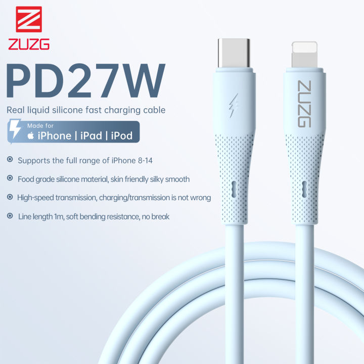 ZUZG USB C to Lightning Cable Soft Flow Silicone Cable PD 27W Fast