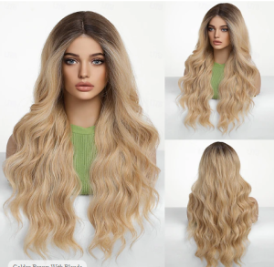Synthetic Lace Wig Body Wave Style 26 inch Blonde Middle Part U Part Wig Womens Wig Golden Brown With Blonde
