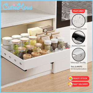 Cutiehaus Retractable Kitchen Drawer Cabinet Style Bowl Basket Storage Rack Spice Bottle Storage Punch Free Pull Rack Kabinet Mangkuk Rak Penyimpanan