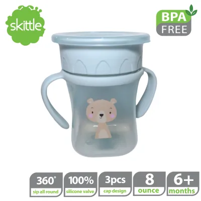 Skittle 360 Degree 8oz All Round Sipper Cup Kids Training Cup With Handle Leak Proof Non spill Drinking Cup For toddler With Lid Kids Tumbler Spill Resistant