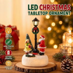 Christmas Mini Tabletop Ornament Resin Winter Street Scene with Warm LED Light for Xmas Gift & Decor