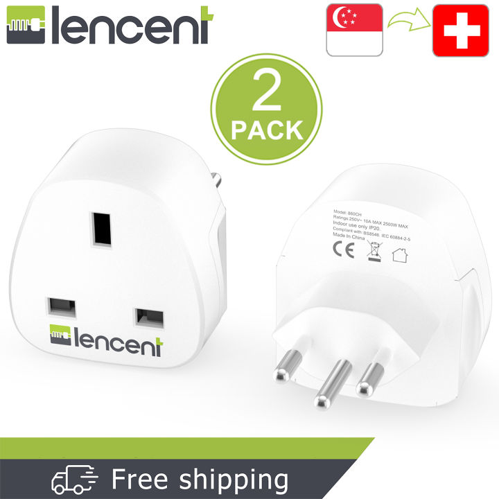 LENCENT 2X Singapore to Switzerland Plug Adapter, Grounded Swiss Travel