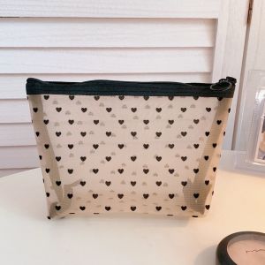 Mesh Makeup Bag Cute Heart Simple Big Capacity Protable Cosmetic Bag Storage Bag