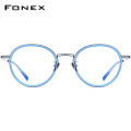 FONEX Acetate กรอบแว่นตาไททาเนียมผู้ชายผู้หญิงใหม่2023แว่นสายตาสั้นแว่นตากลมย้อนยุคสง่างาม N-027แว่นตา. 