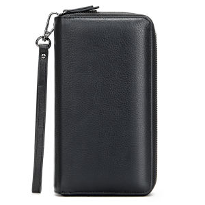 EDERN Genuine Leather Clutch Bag for Men Retro Luxury Long Wallet Mens Purse Wristlet Cowhide Zipper Wallet Card Holder Phone Pouch