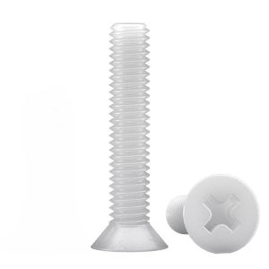 White PA66 Nylon Countersunk Head Screws M8 Plastic Phillips Flat Head Screw Bolts Length 10mm~40mm