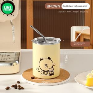 (350ML/550ML)100% Authentic Line Friends Coffee Cup Double layer Thermos Cup Portable 304 Stainless Steel Food Grade Large Capacity LFB91