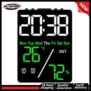 【HOSPORT】 Home Decor LED Alarm Clock with Indoor Temperature and Humidity Sensor for Living Room Modern Design