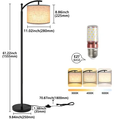 Floor Lamp Modern Arc Floor Lamp Tri-Color Metal Standing Lamps for Living Room Bedroom Office