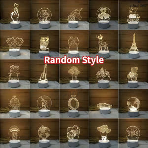 [SG Stock]3D Effect LED Night Light USB Table Lamp  Bed Side Lights Home Decoration Lightning Lampu Tidur Home Bedroom Lamp