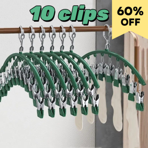 1pcs 10clips Stainless Steel Hangers with Clips Hanging Closet Organizer Space Saving Clothes Hangers and Pegs