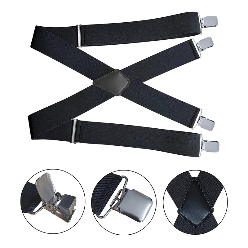 QNEY Wide Men Suspenders High Elastic Adjustable 4 Strong Clips Suspender  Heavy Duty X Back Trousers Braces