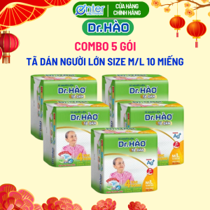 [Hàng Chính Hãng] Tã Dán Người Lớn DR. HÀO Size M/L gói 10 Miếng {Combo 5 gói} Bỉm dán người già siêu mềm siêu thấm kháng khuẩn khử mùi chống hăm. Tả giấy người lớn bỉm hỗ trợ người già người bệnh cần hỗ trợ