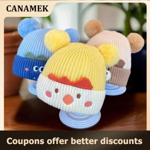 【 CANAMEK 】 Cute Baby Winter Warm Knitted Hat Double Pompom Baby Hat Ear Protection Cap Cold Proof Knitted Hat